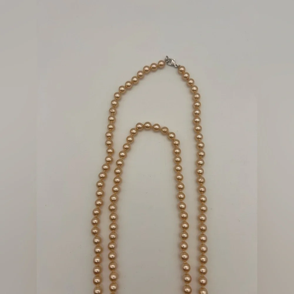 Chanel 100% Authentic Pearl 3 CC Long Necklace Silver Tone 34 Inch